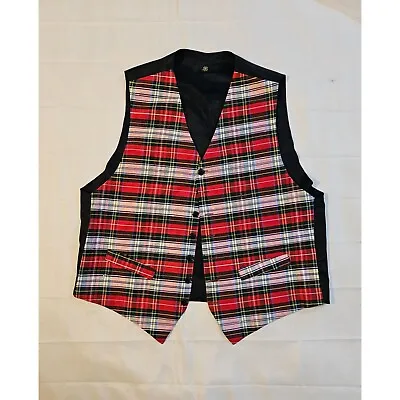 JMI Mens Red Plaid Formal Christmas Santa Vest L XL • $19