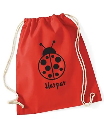 Personalised Ladybird PE Bag Drawstring Gym Bag Kids Cotton School Bag • £8.99