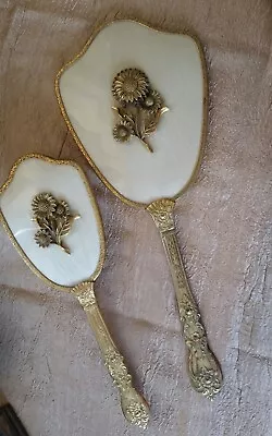 Vintage 1950's Matson Ormolu Vanity Brush And Mirror Set Daisy Motif #786 • $80