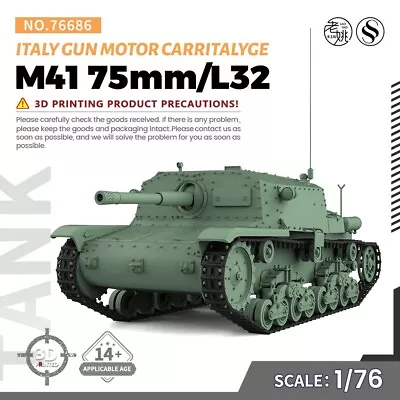 SSMODEL WOT WT 25mm Military Model Kit Italy M41 75mm/L32 Gun Motor CarrItalyge • $15.99