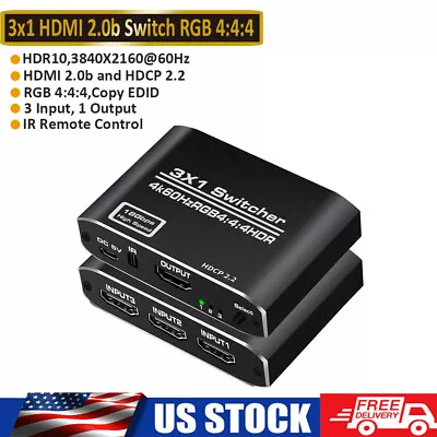 3 Port Mini HDMI Switcher Splitter 4K*2K 3D 3 In 1 Out HDMI Switch With Remote • $17.92