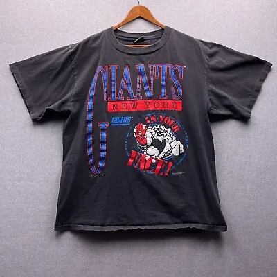 New York Giants Taz Mens XL Warner Bros Graphic Changes Faded Black T Shirt Vtg • $74