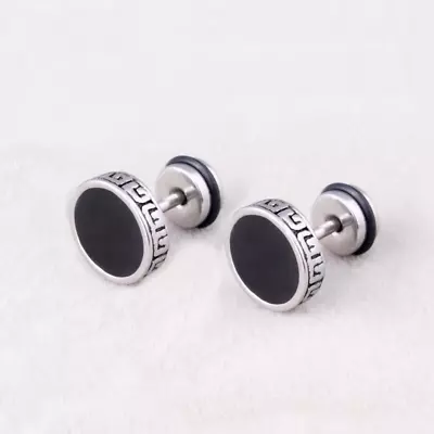 Mens Unisex Surgical Steel Vintage Black Ear Stud Earrings Punk Retro Jewelry • $9.99