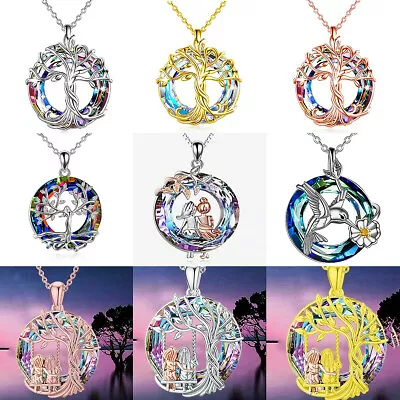 Gold Silver Crystal Necklace Pendant Family Tree Of Life Sisters Friends Jewelry • $2.34