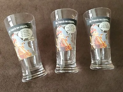 $10.84 • Buy Set Of 3 Vintage Punch Smoking Cigar Whiskey Clear Glass  6” Tall  8 Fluid Oz 