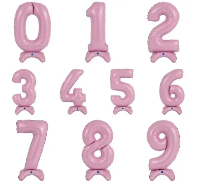 Pastel Baby Pink Standing Number Foil Balloons Air Fill 0-9 Happy Birthday Party • £4.99