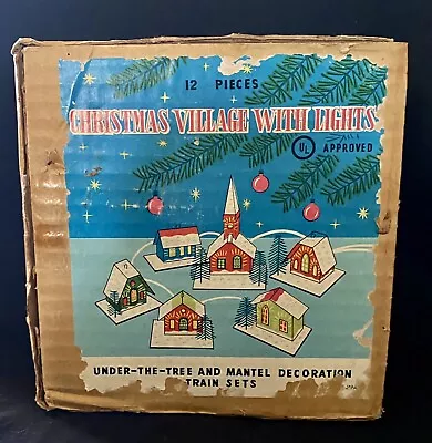 Rare Christmas Village 12 Glitter Houses In Original Box Putz Mica Vintage • $85