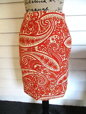 J Crew Orange Paisley Mini Pencil Cotton Spandex Skirt Sz 0 • $6.75