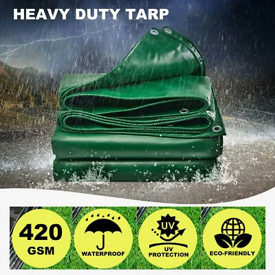 $135.99 • Buy Tarpaulin Tarp Heavy Duty 420GSM PVC Camping Shelter Cover Waterproof Anti-UV