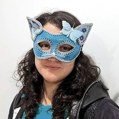 Aqua Blue Cat Masquerade Mask - Women And Child Costume Party Venetian Eyemask • $65.35