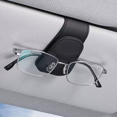 Car Sun Visor Magnetic Leather Sunglass Holder Eyeglass Ticket Hanger Clip Black • $8.82