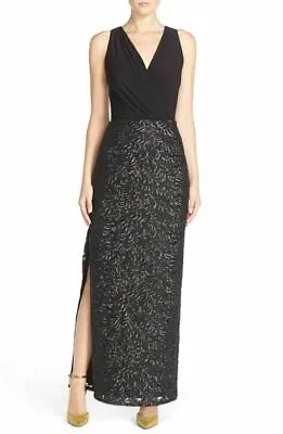 Aidan By Aidan Mattox Drape Jersey & Sequin Blouson Gown Sz 8 Black • $118.40