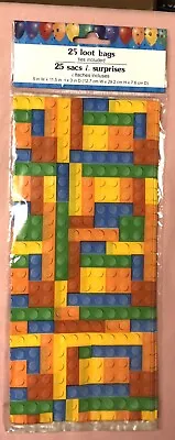 Building Block Design*Party Loot Bags*Sacks*ties Included*lot Of 25*11-1/2x5” • $5.99