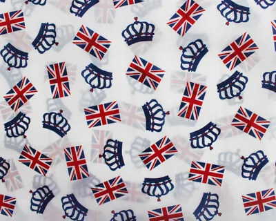 Union Jack Flags Crowns Polyester Lining Fabric Jubilee Coronation Fabric • £3.99
