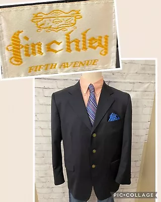 Finchley Fifth Ave 44S  Navy Blue 3 Button Suit Sport Blazer Coat Gold Button • $75.31