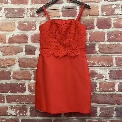 H&M Strapless Dress Womens Size 10 Red Embroidered Floral Removeable Straps • $28.89
