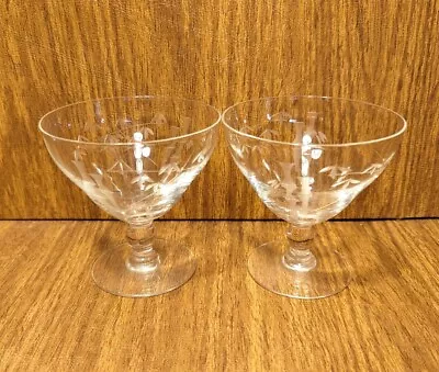 2 Vintage Sasaki 4.” Etched Bamboo Champagne Cocktail Glasses Tiki Bar • $13.99