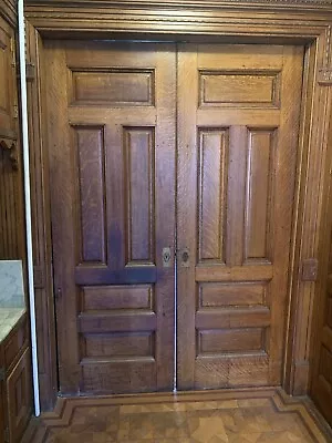 ~ Antique Quarter Sawn Oak Pocket Doors With Moldings 66 X 96 X 2.5~ Salvage • $1850