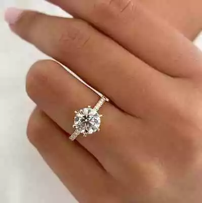 3 Ct Round Cut VVS1 Moissanite Engagement Ring Solid 14K Yellow Gold • $414.47