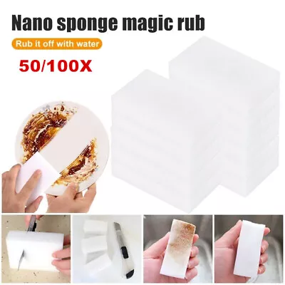 50/100x Magic Sponges Eraser Sponge Melamine Foam Stain Dirt Oil Instant Remover • £5.99
