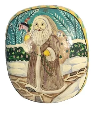 Vintage  Paper Mache Hand Painted Trinket BOX Old World Santa India • $18