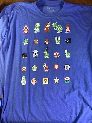 Super Mario Bros Tee Shirt Heather Blue XXL Crew Neck Classic • $5