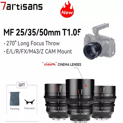 7artisans 25/35/50mm T1.05 APS-C Cinema Vision Lens For Fujifx SonyE Micro4/3 RF • £370