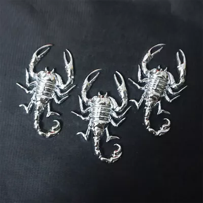 3x Chrome Silver Left Scorpion Metal Badge Decal Emblem Sticker Hybrid 3D Motors • $19.98