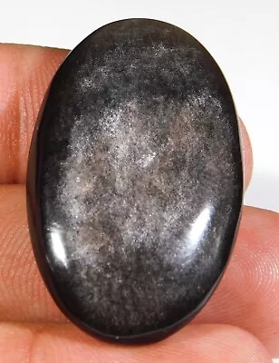 46.ct Natural Silver Sheen Fire Obsidian Oval Cabochon Jewelry Gemstone A2=242 • $12.19