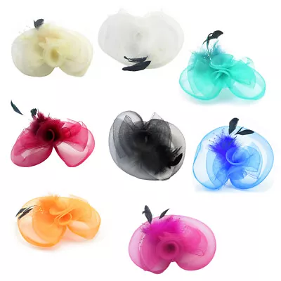 Hot Net Veil Flower Fascinator Feather Headdress Brooch Hair Clip Wedding Party • $7.99