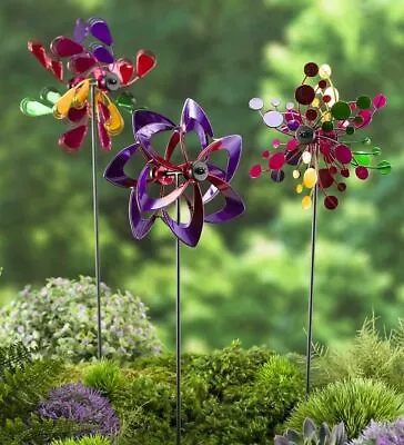 Mini Pinwheel Garden Stakes Outdoor Wind Spinner Lawn Attach To Deck  Set Of 3  • $9.99