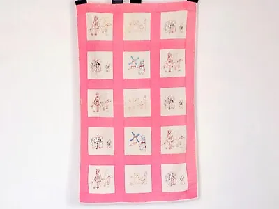 Charming Vintage Child's Hand Embroidered Pink And White Quilt - 34  X 55  • $45