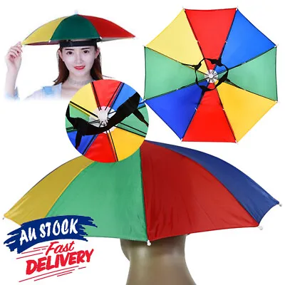 $10.95 • Buy Cap Rain Headwear Camping Sun Portable Umbrella Hat Fishing New Multicolor