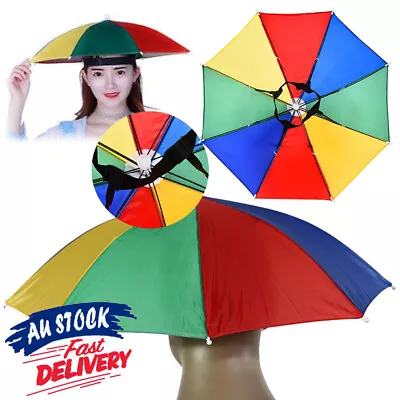 Cap Rain Headwear Camping Sun Portable Umbrella Hat Fishing New Multicolor • $10.95