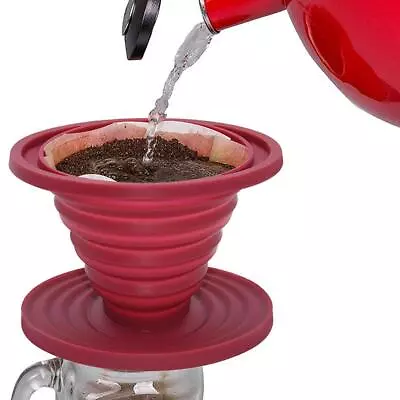 Collapsible Silicone Coffee Dripper Filter Reusable Cone Drip Cup Foldable • £8.93