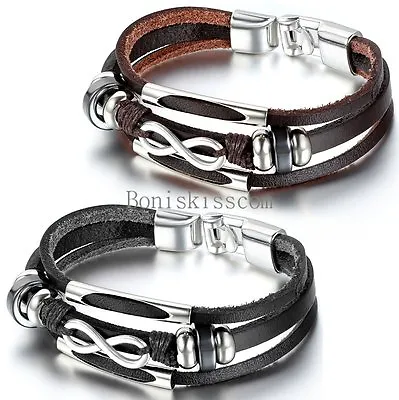 Love Infinity Symbol Charm Men's Women's Leather Bracelet Cuff Bangle Wristband • $8.49