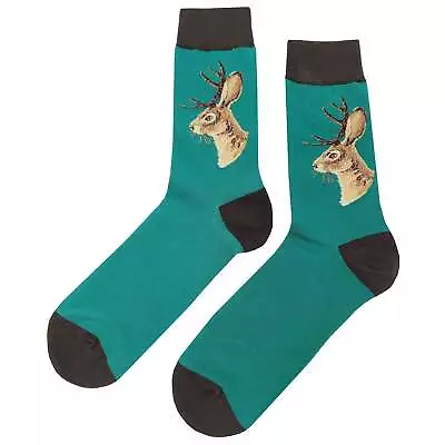 NWT Jackalope Dress Socks Novelty Men 8-12 Teal Crazy Fun Sockfly • $8.99