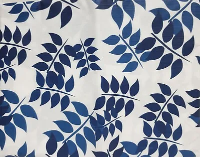 Peva Vinyl Tablecloth 60  Round (4-6 People) BLUE LEAVES ON WHITE By BH • $12.99