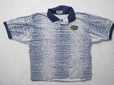 Vtg 90s Florida Gators AOP Ombre Scales Polo Button Shirt Blue UF • $36