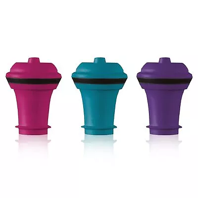 Vacu Vin Wine Saver Vacuum Stoppers - Set Of 3 Multicolor For Wine Bottles - K • $17.69