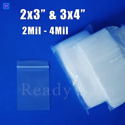 Clear Small 2x3  3x4  Zip Lock Bags 2Mil Reclosable 4Mil Zipper Jewelry Baggies • $5.70