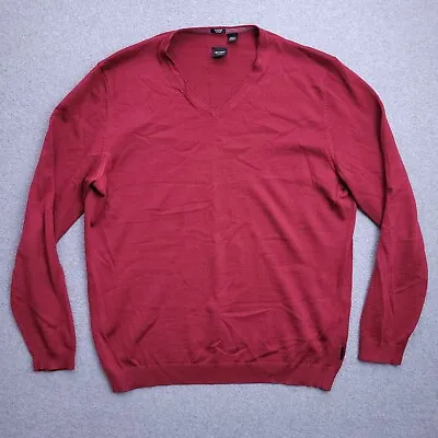 Hugo Boss Sweater XL Extra Fine Merino Wool V Neck Pullover Red Mens • $29.98