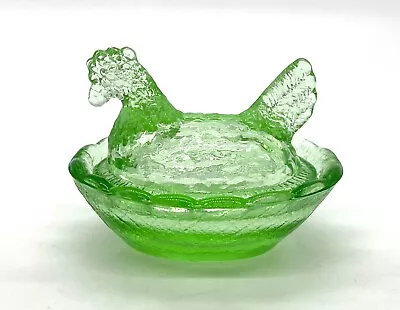 Vintage Style Mini Green Glass Hen On Nest / Basket Salt Cellar Dish • $5