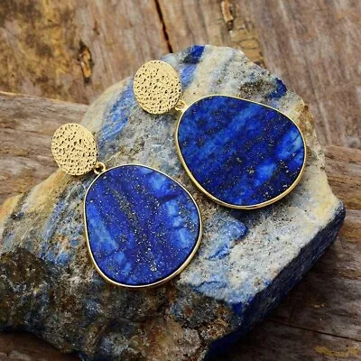 Natural Stone Lapis Lazuli Women Earrings Dark Blue Dangle Drop Earrings Jewelry • $13.50