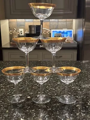 TIFFIN-FRANCISCAN Barware Clear Champagne Glasses Gold Encrusted • $35