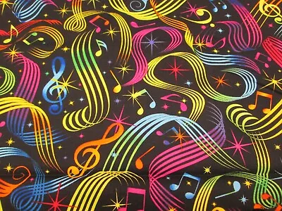 Multi Music Notes Bright - 1 Yd - 100% Cotton - Timeless Treasure - Nice!!! • $8