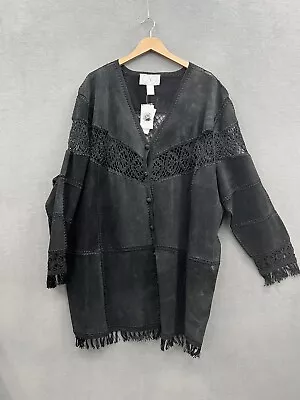 CBO New York Jacket Women’s 4X Black Suede Crochet Patchwork Vintage • $90