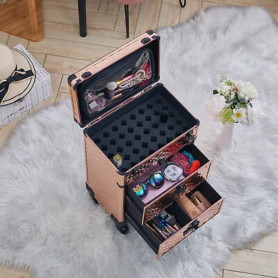 Rolling Cosmetic Case Makeup Trolley Case On Wheels Beauty Artist Storage Drawer • £69.95