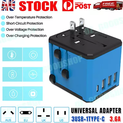 $23.88 • Buy Universal World Travel Adapter 3 USB & Type-C Charger UK/EU/AU/US Plug Converter