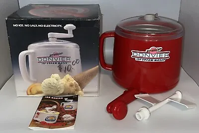 Vintage Donvier Quart Size Premier Ice Cream Maker Color Red Complete W/Box Book • $39.99